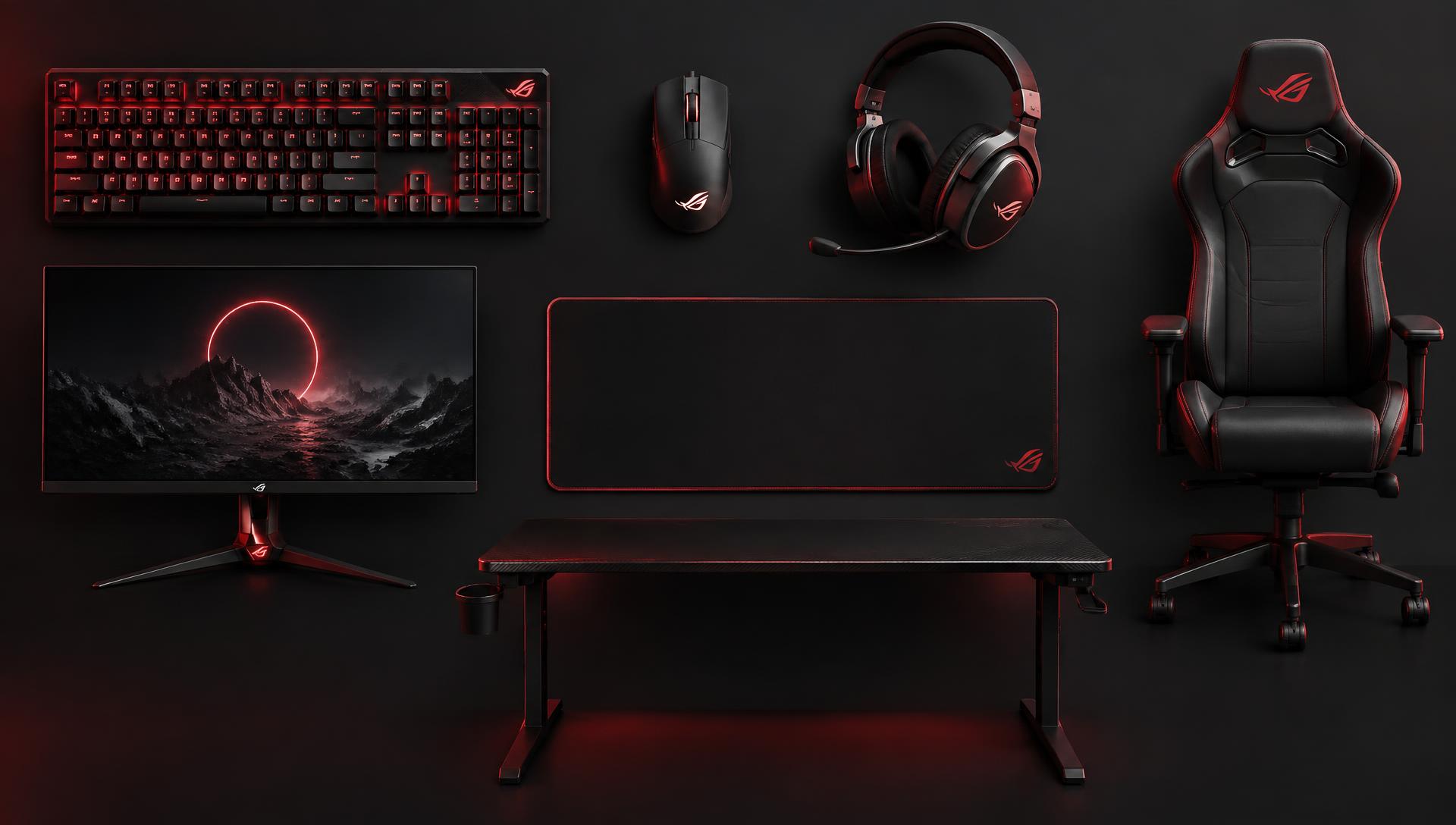 Individual TitanRyft gaming products laid out separately on a dark surface